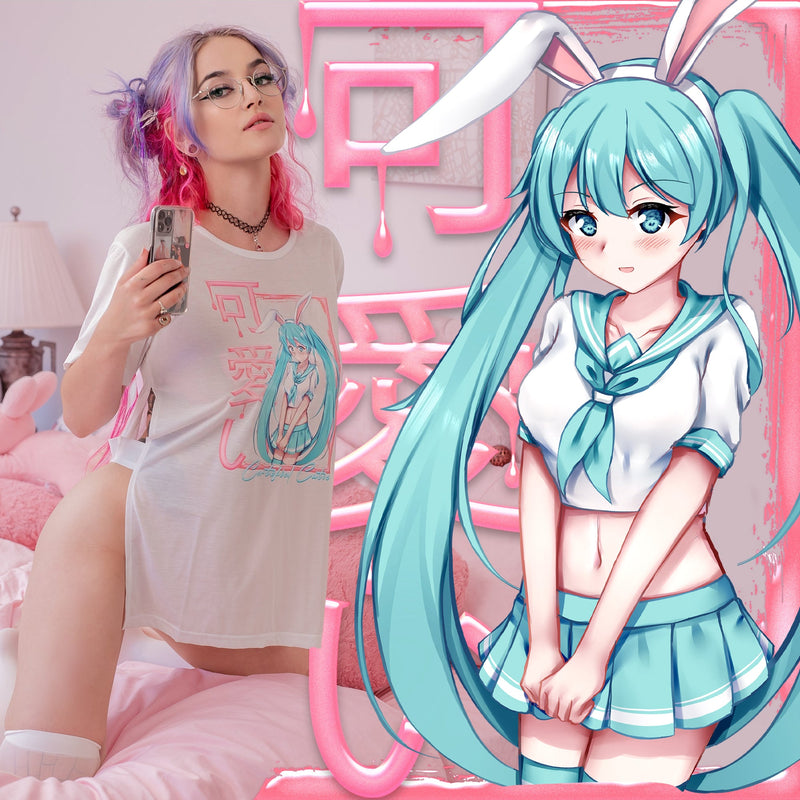 Bunnygirl Anime Crop Top | Oversized Side Slit Kawaii