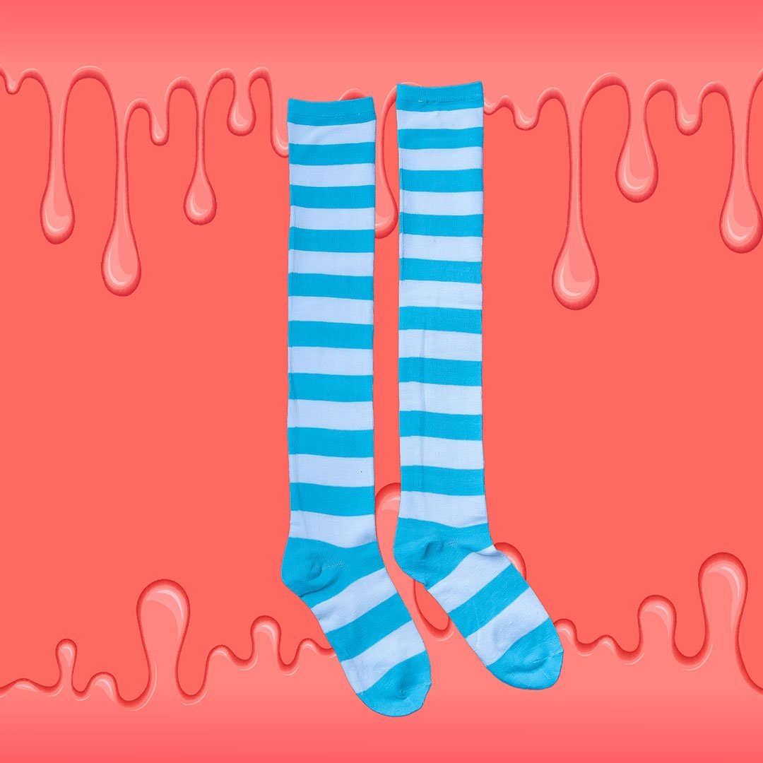 Blue Striped Thigh High Socks by Lewd Fashion