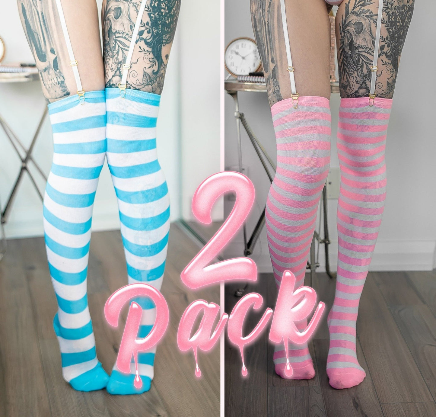 Colorful Striped Thigh-High Socks Bundle by Lewd Fashion