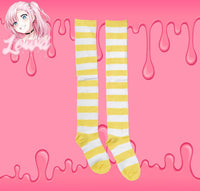 Yellow Striped Thigh High Socks by Lewd Fashion