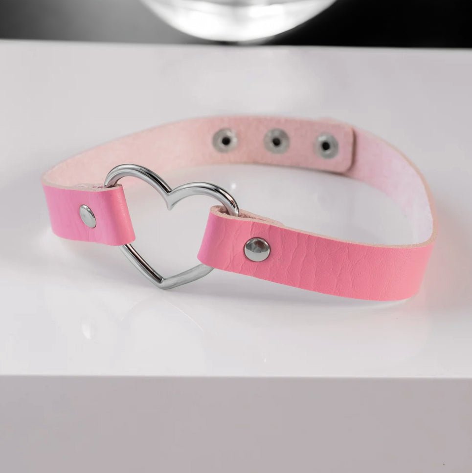 Pink Heart-Shaped Choker Collar - Lewd Fashion