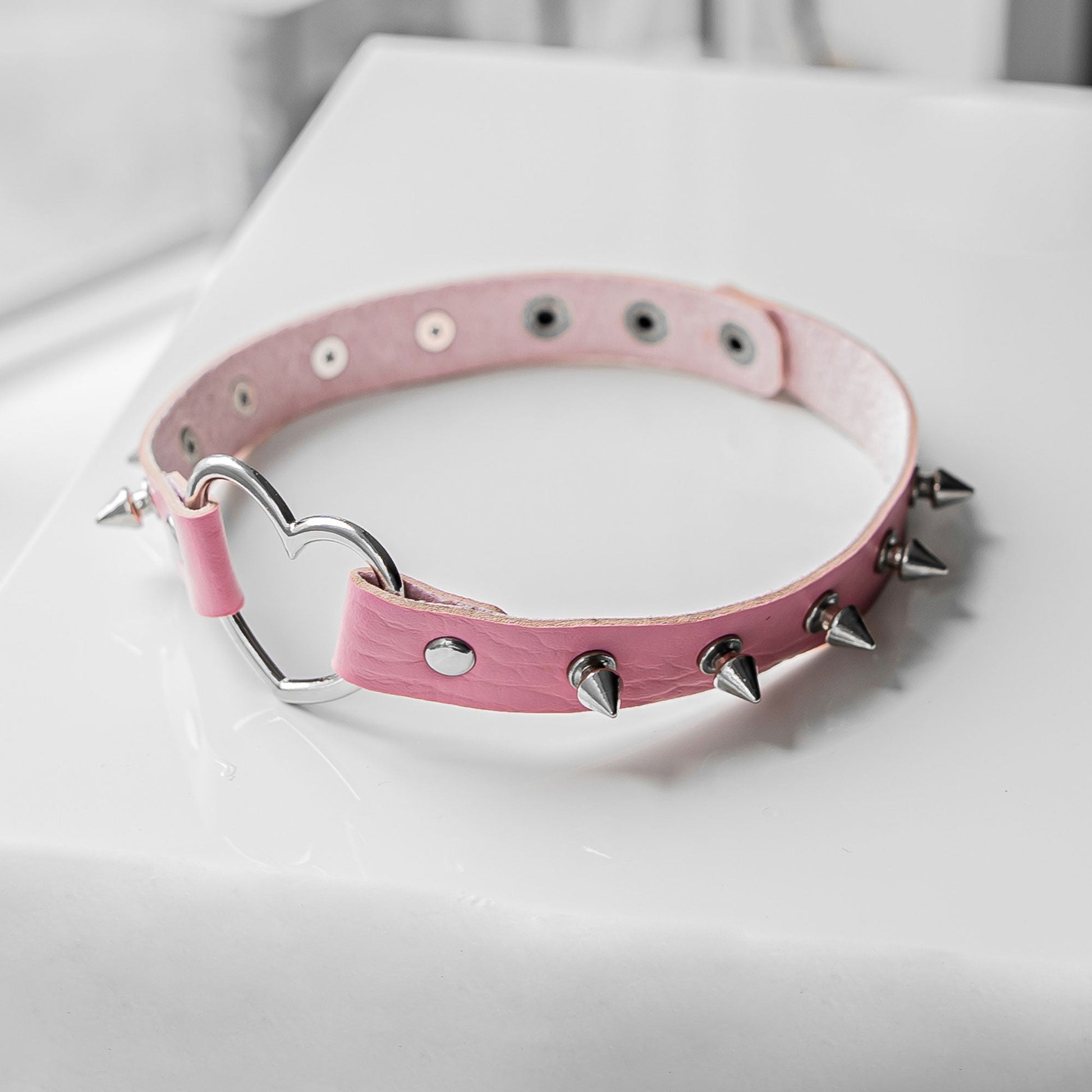 Pink Spiked Heart-Shaped Choker Collar - Lewd Fashion