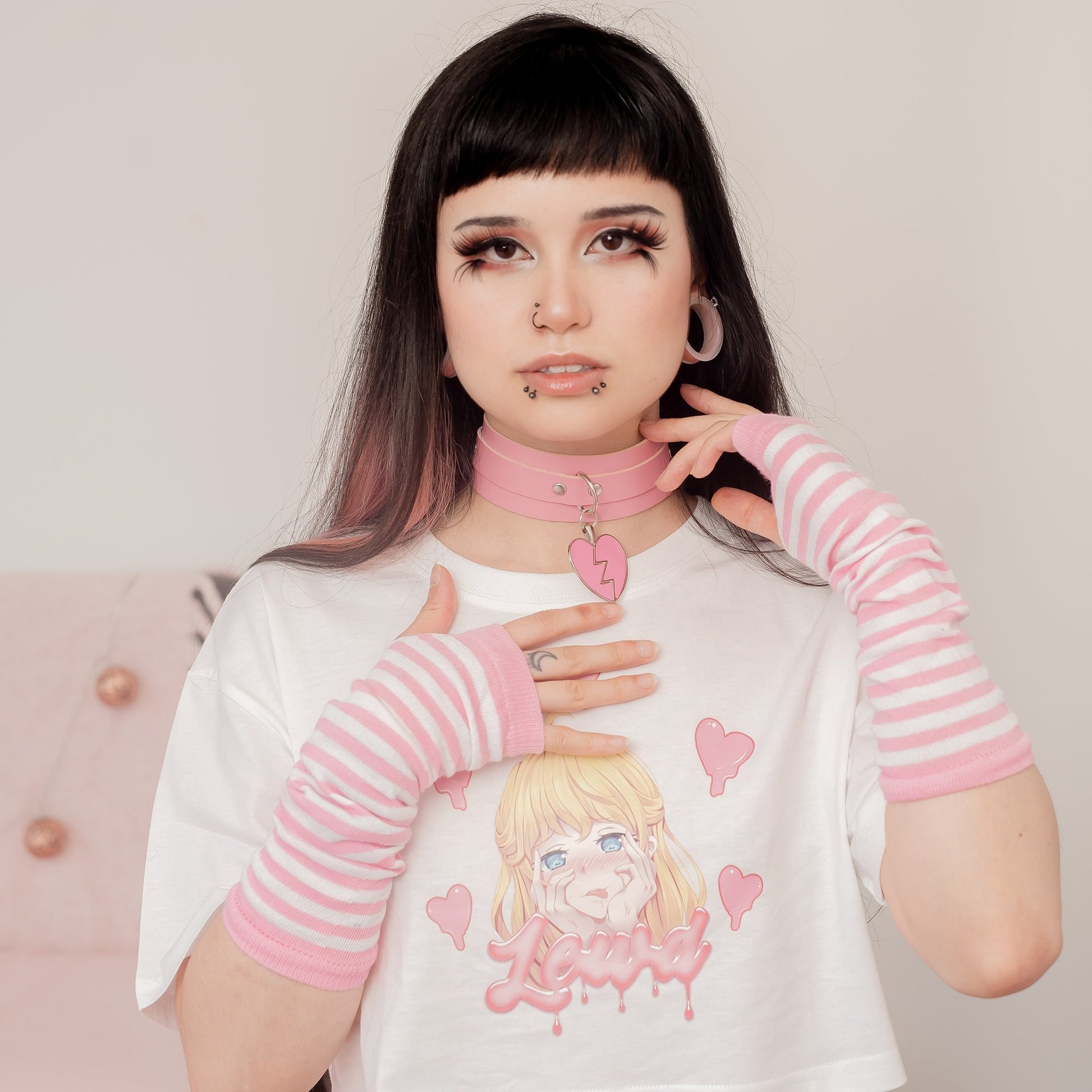 Pink Striped Arm Sleeves by Lewd Fashion