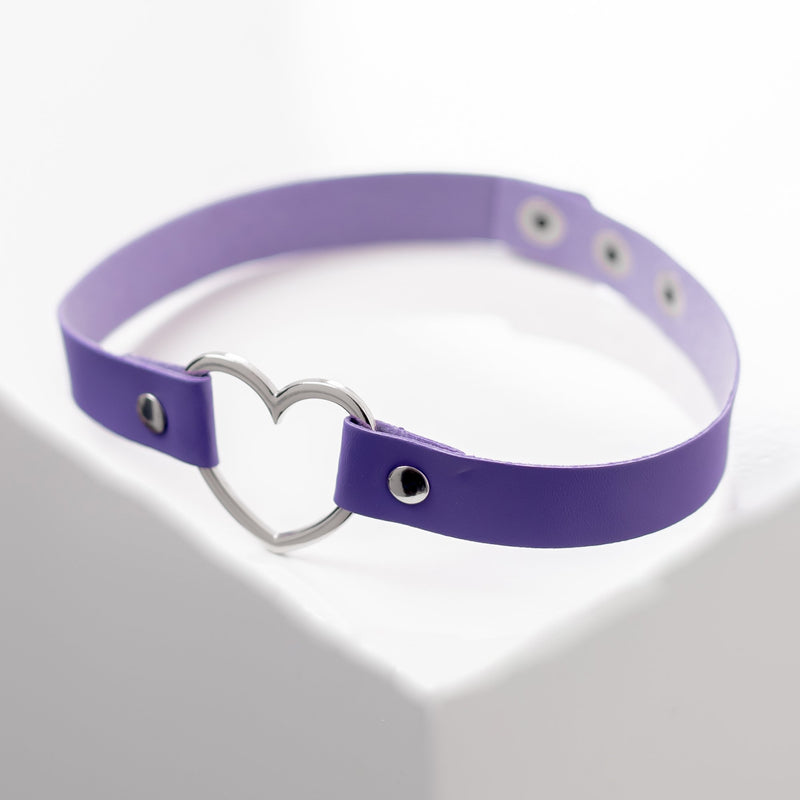 Purple Heart Choker Collar | Kawaii Egirl Vegan Leather Adjustable