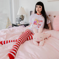 Red Striped Thigh High Socks by Lewd Fashion