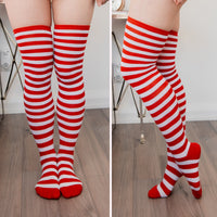 Red Striped Thigh High Socks by Lewd Fashion